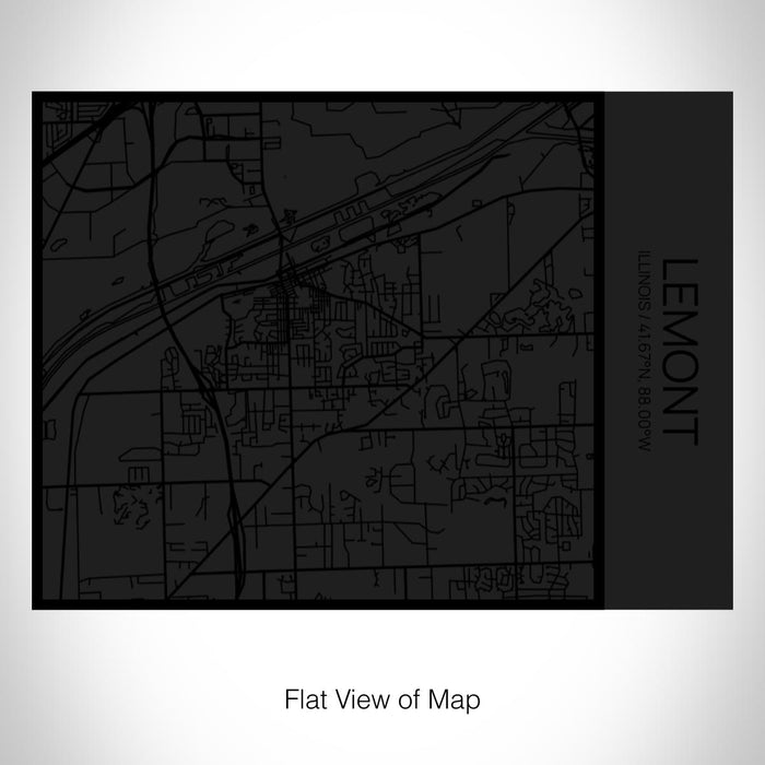 Rendered View of Lemont Illinois Map on 20oz Stainless Steel Insulated Bottle with Bamboo Top in Matte Black with printed Tactile Lines Map in Black