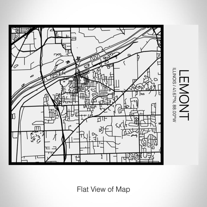Rendered View of Lemont Illinois Map on 20oz Stainless Steel Insulated Bottle with Bamboo Top in Matte White with printed Tactile Lines Map in Black