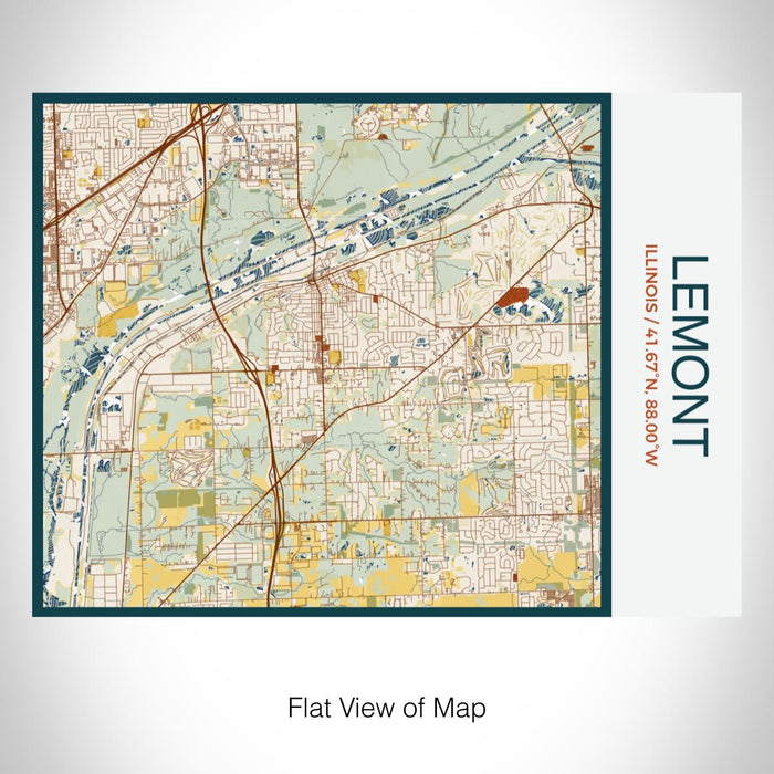 Rendered View of Lemont Illinois Map on 20oz Stainless Steel Insulated Bottle with Bamboo Top with printed woodblock style map