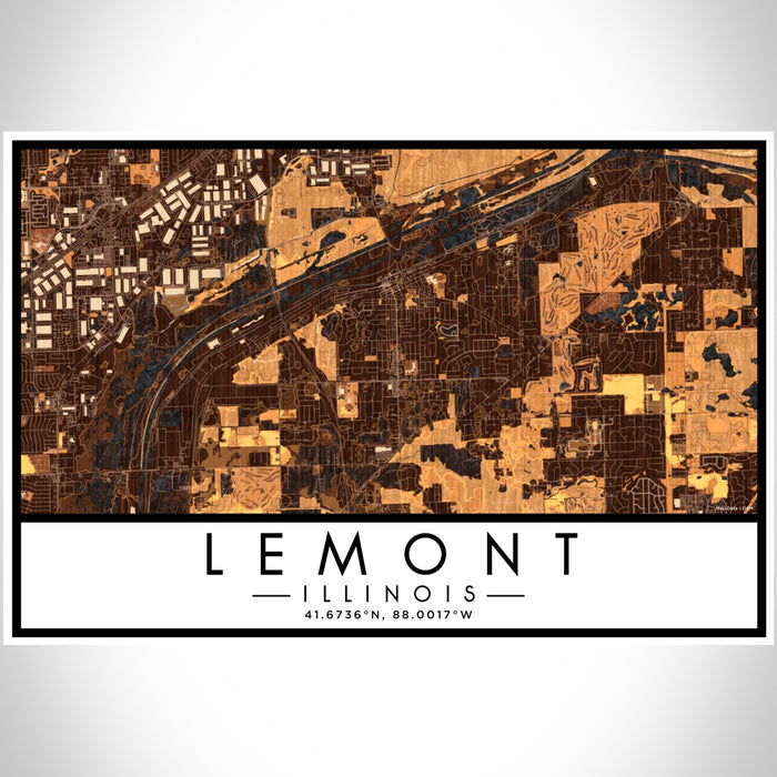 Lemont Illinois Map Print Landscape Orientation in Ember Style With Shaded Background