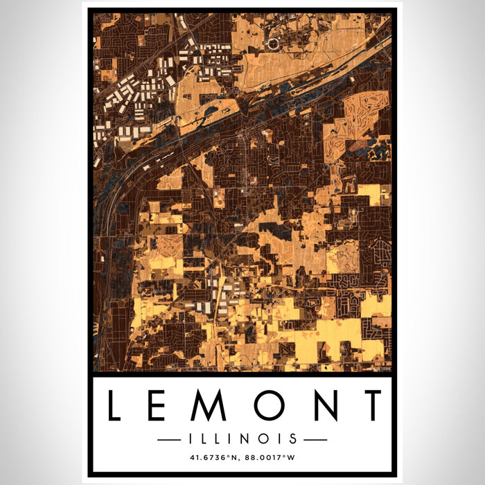Lemont Illinois Map Print Portrait Orientation in Ember Style With Shaded Background