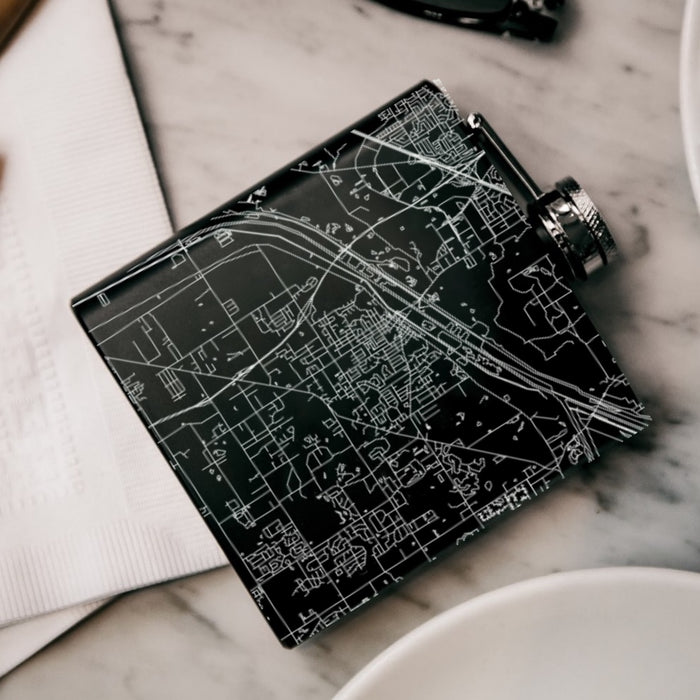 Lemont Illinois Custom City Map Inscription Coordinates on 6oz Stainless Steel Flask in Black