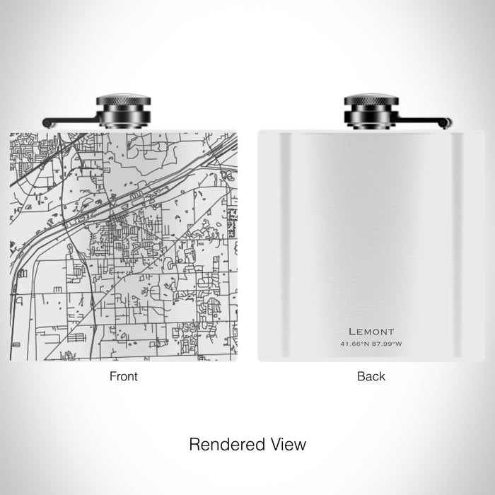 Rendered View of Lemont Illinois Map on 6oz Stainless Steel Flask in White
