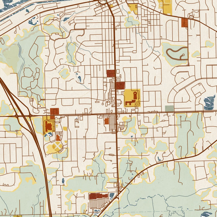 Lemont Illinois Map Print in Woodblock Style Zoomed In Close Up Showing Details