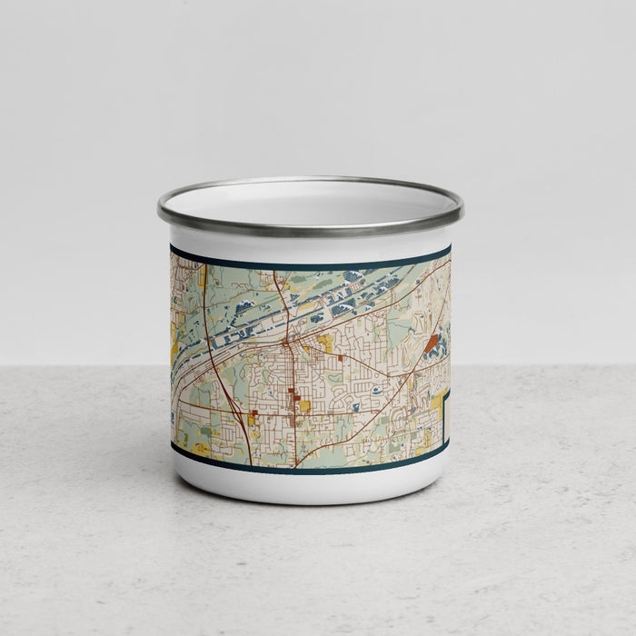 Front View Custom Lemont Illinois Map Enamel Mug in Woodblock