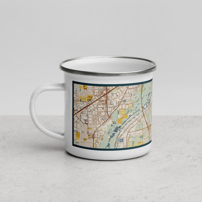 Left View Custom Lemont Illinois Map Enamel Mug in Woodblock