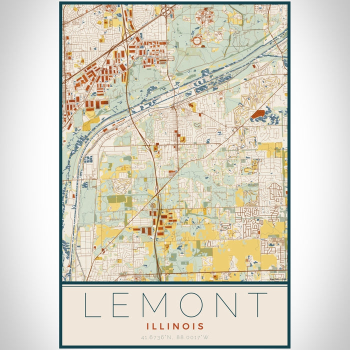 Lemont Illinois Map Print Portrait Orientation in Woodblock Style With Shaded Background