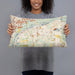 Person holding 20x12 Custom Lemont Illinois Map Throw Pillow in Woodblock