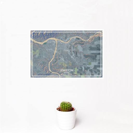 12x18 Lewiston Idaho Map Print Landscape Orientation in Afternoon Style With Small Cactus Plant in White Planter