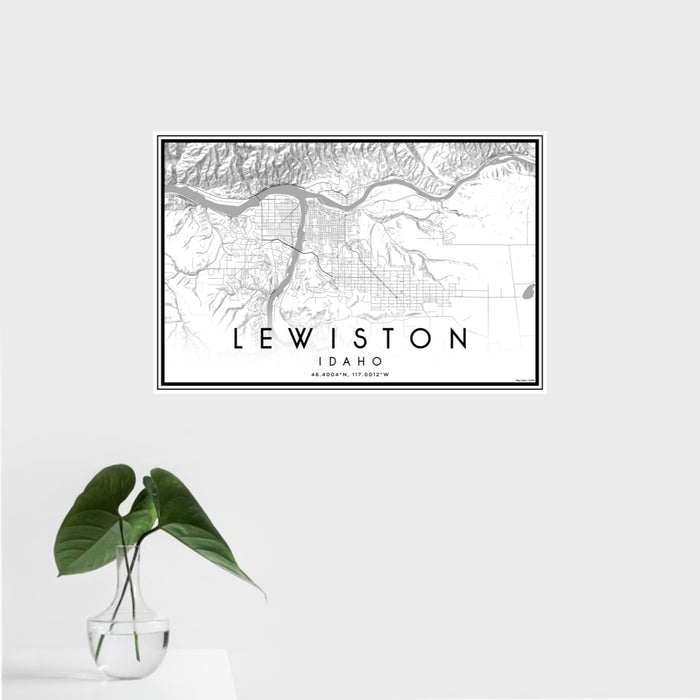 16x24 Lewiston Idaho Map Print Landscape Orientation in Classic Style With Tropical Plant Leaves in Water
