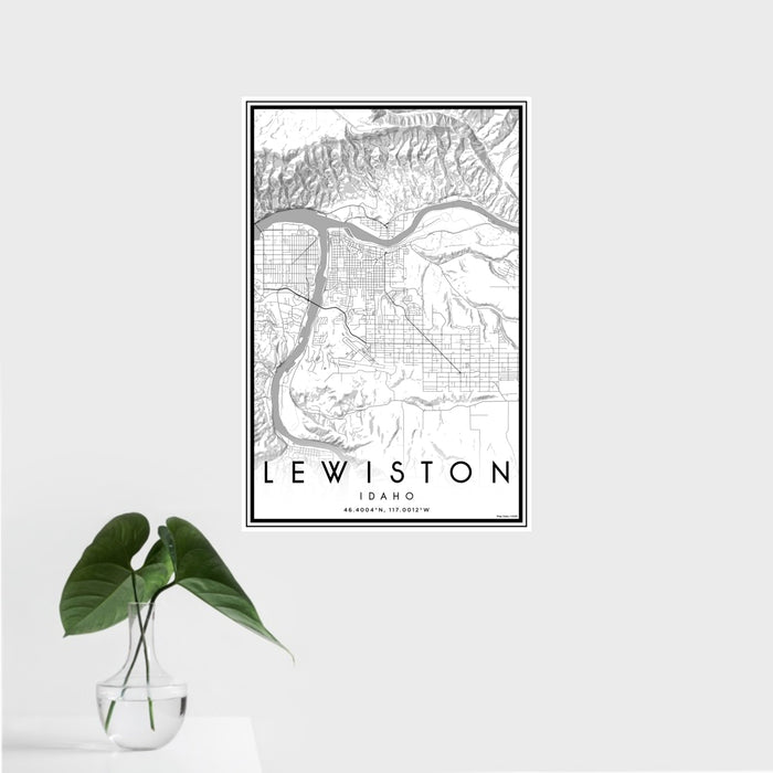 16x24 Lewiston Idaho Map Print Portrait Orientation in Classic Style With Tropical Plant Leaves in Water