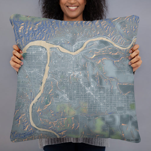 Person holding 22x22 Custom Lewiston Idaho Map Throw Pillow in Afternoon
