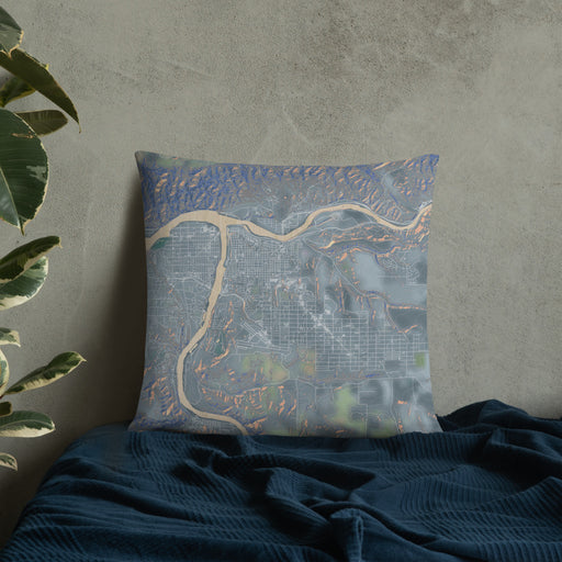 Custom Lewiston Idaho Map Throw Pillow in Afternoon on Bedding Against Wall
