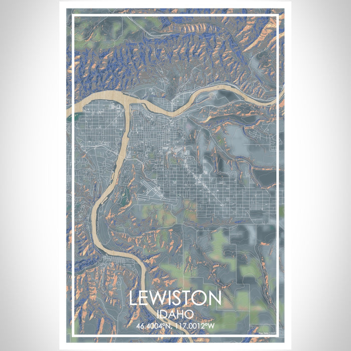 Lewiston Idaho Map Print Portrait Orientation in Afternoon Style With Shaded Background