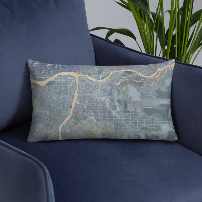 Custom Lewiston Idaho Map Throw Pillow in Afternoon on Blue Colored Chair