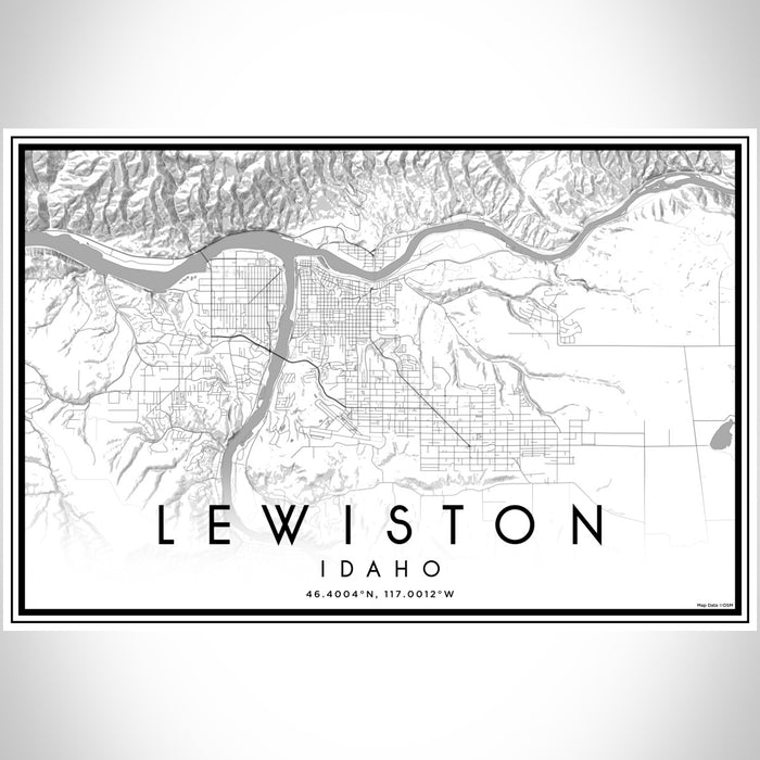 Lewiston Idaho Map Print Landscape Orientation in Classic Style With Shaded Background