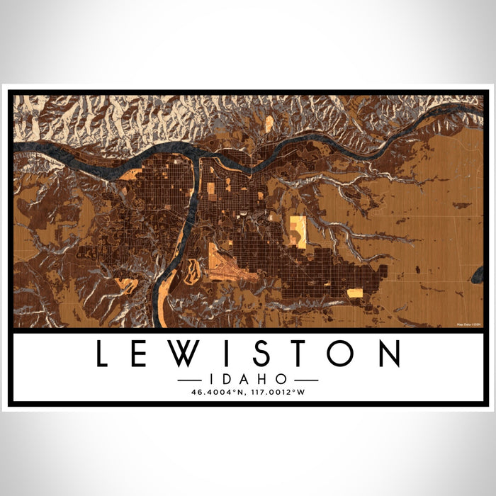 Lewiston Idaho Map Print Landscape Orientation in Ember Style With Shaded Background