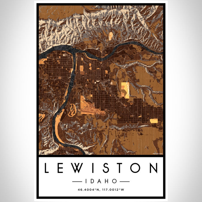 Lewiston Idaho Map Print Portrait Orientation in Ember Style With Shaded Background