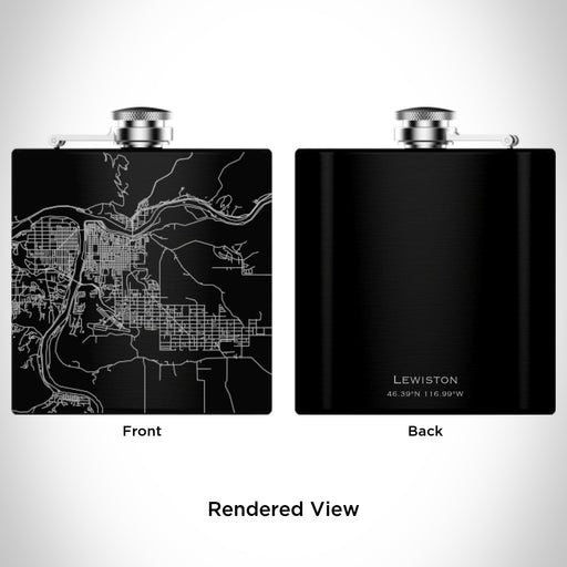 Rendered View of Lewiston Idaho Map Engraving on 6oz Stainless Steel Flask in Black