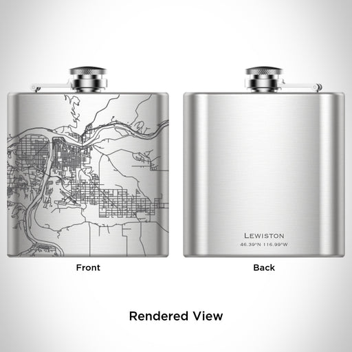 Rendered View of Lewiston Idaho Map Engraving on 6oz Stainless Steel Flask