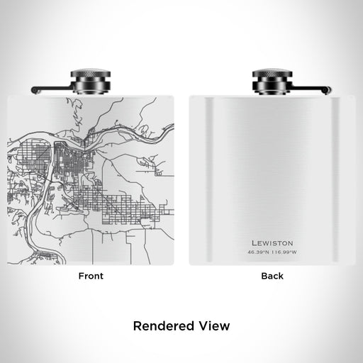 Rendered View of Lewiston Idaho Map Engraving on 6oz Stainless Steel Flask in White