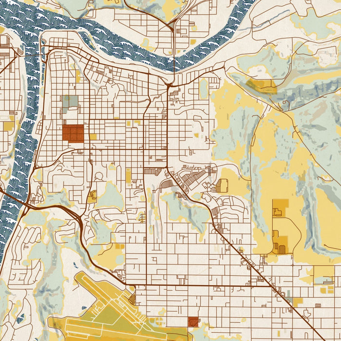 Lewiston Idaho Map Print in Woodblock Style Zoomed In Close Up Showing Details