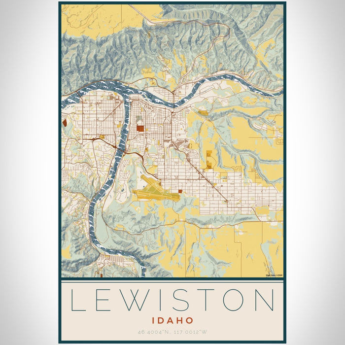 Lewiston Idaho Map Print Portrait Orientation in Woodblock Style With Shaded Background