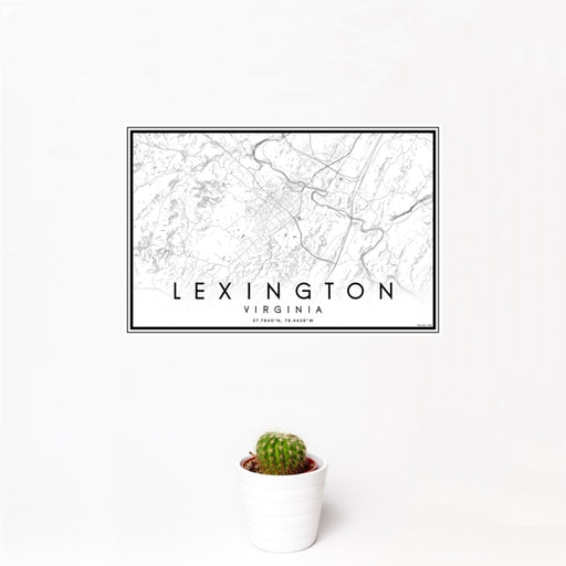 12x18 Lexington Virginia Map Print Landscape Orientation in Classic Style With Small Cactus Plant in White Planter
