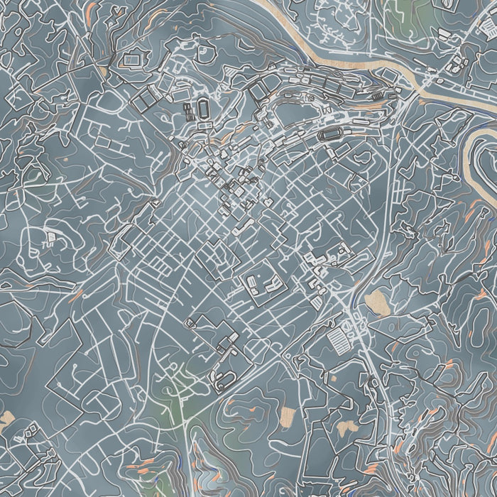 Lexington Virginia Map Print in Afternoon Style Zoomed In Close Up Showing Details