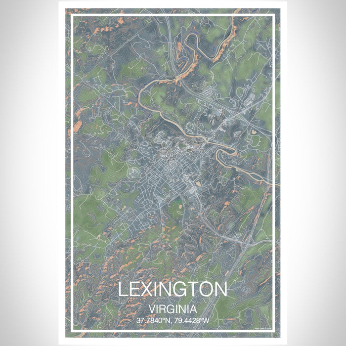 Lexington Virginia Map Print Portrait Orientation in Afternoon Style With Shaded Background