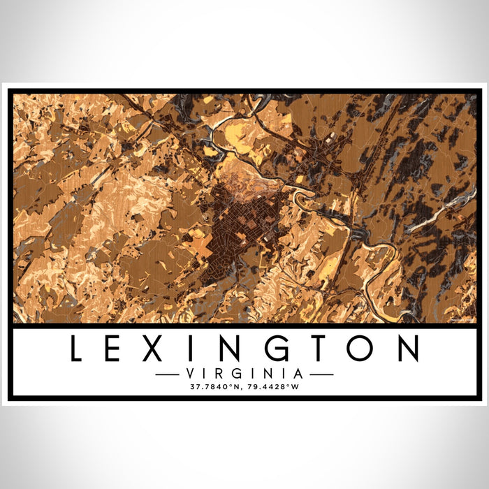 Lexington Virginia Map Print Landscape Orientation in Ember Style With Shaded Background