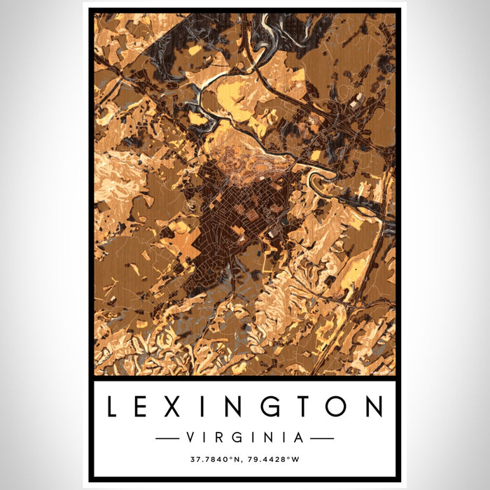 Lexington Virginia Map Print Portrait Orientation in Ember Style With Shaded Background
