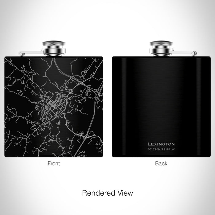 Rendered View of Lexington Virginia Map on 6oz Stainless Steel Flask in Black