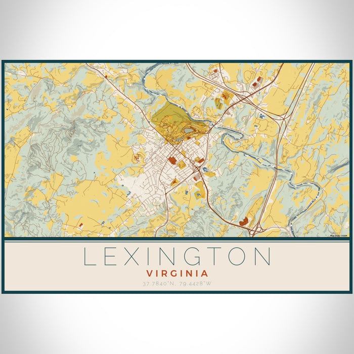 Lexington Virginia Map Print Landscape Orientation in Woodblock Style With Shaded Background