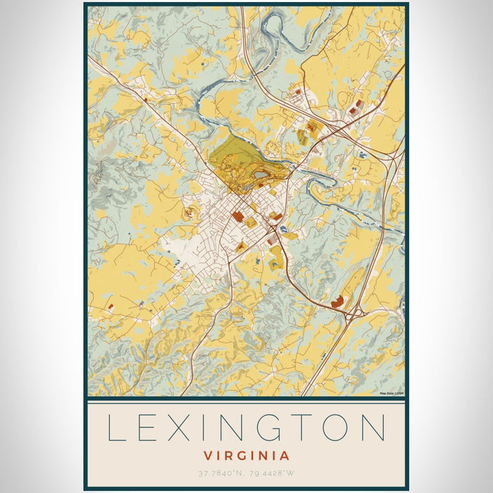 Lexington Virginia Map Print Portrait Orientation in Woodblock Style With Shaded Background