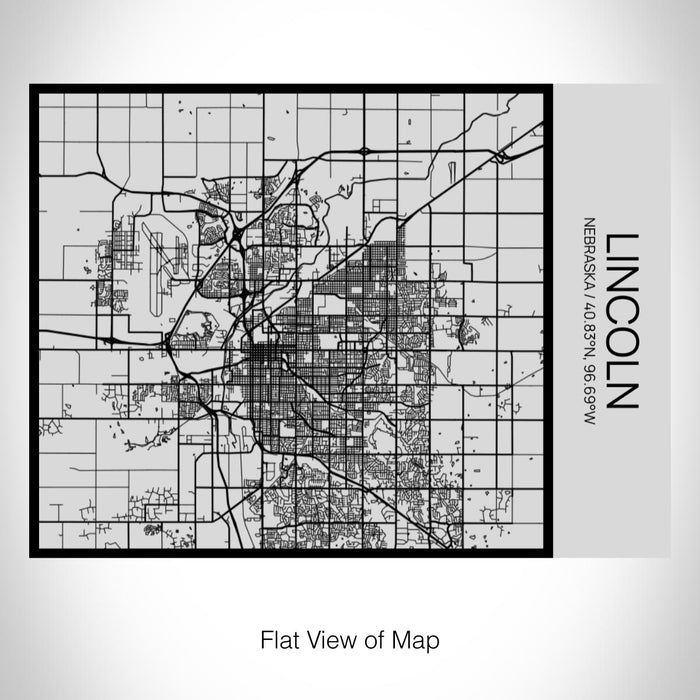 Rendered View of Lincoln Nebraska Map on 20oz Stainless Steel Insulated Bottle with Bamboo Top with printed Tactile Lines Map in Black