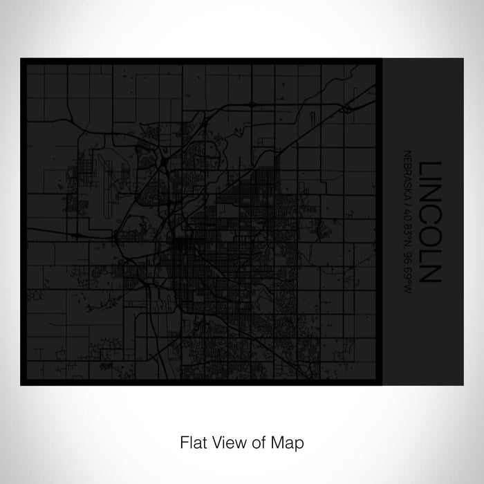 Rendered View of Lincoln Nebraska Map on 20oz Stainless Steel Insulated Bottle with Bamboo Top in Matte Black with printed Tactile Lines Map in Black