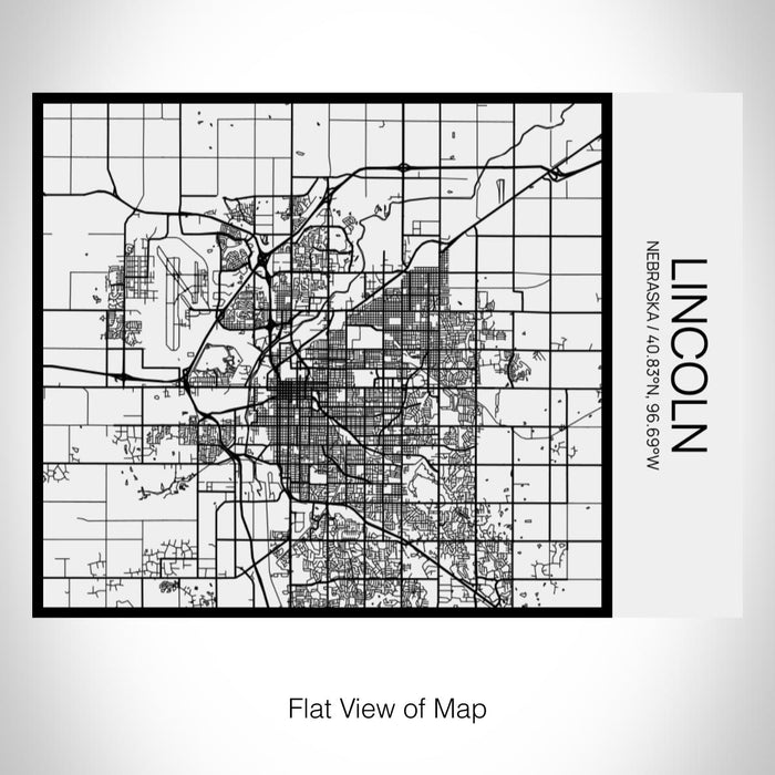 Rendered View of Lincoln Nebraska Map on 20oz Stainless Steel Insulated Bottle with Bamboo Top in Matte White with printed Tactile Lines Map in Black