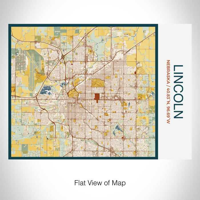 Rendered View of Lincoln Nebraska Map on 20oz Stainless Steel Insulated Bottle with Bamboo Top with printed woodblock style map