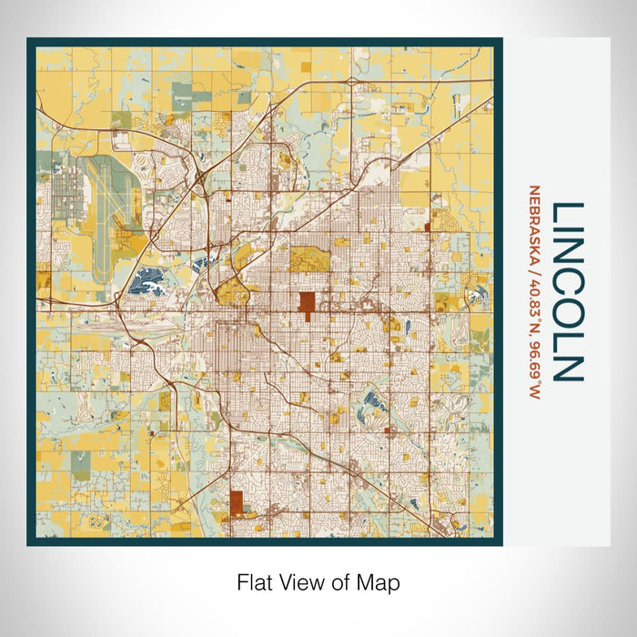 Rendered View of Lincoln Nebraska Map on 17oz Stainless Steel Insulated Tumbler in Woodblock Map Style