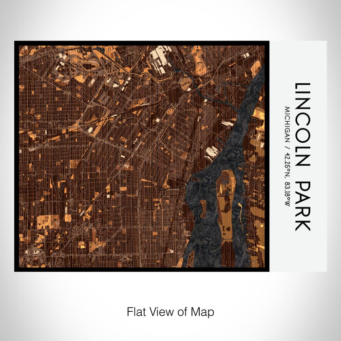Rendered View of Lincoln Park Michigan Map on 20oz Stainless Steel Insulated Bottle with Bamboo Top with printed ember style map