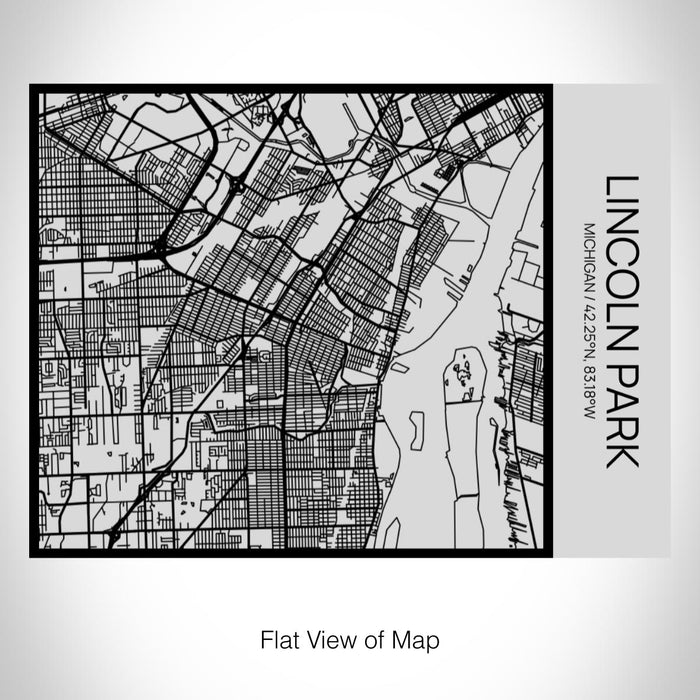 Rendered View of Lincoln Park Michigan Map on 20oz Stainless Steel Insulated Bottle with Bamboo Top with printed Tactile Lines Map in Black