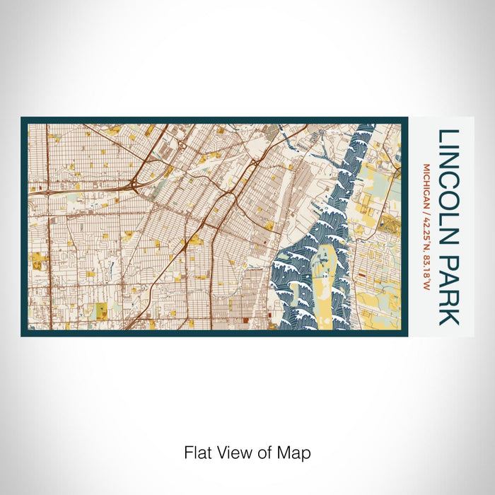 Rendered View of Lincoln Park Michigan Map on 17oz Stainless Steel Insulated Bottle with printed woodblock style map