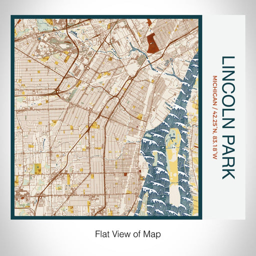 Rendered View of Lincoln Park Michigan Map on 17oz Stainless Steel Insulated Tumbler in Woodblock Map Style