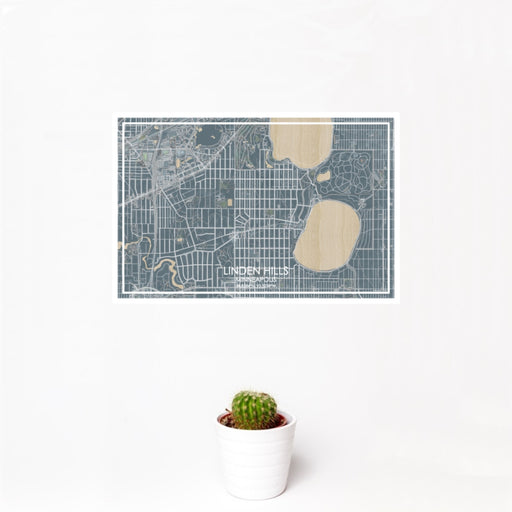 12x18 Linden Hills Minneapolis Map Print Landscape Orientation in Afternoon Style With Small Cactus Plant in White Planter