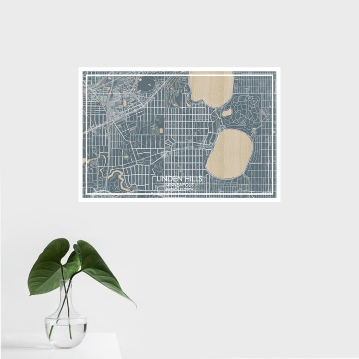 16x24 Linden Hills Minneapolis Map Print Landscape Orientation in Afternoon Style With Tropical Plant Leaves in Water
