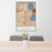 24x36 Linden Hills Minneapolis Map Print Portrait Orientation in Woodblock Style Behind 2 Chairs Table and Potted Plant