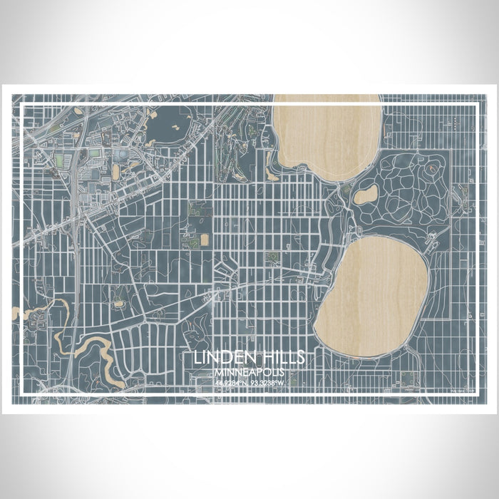 Linden Hills Minneapolis Map Print Landscape Orientation in Afternoon Style With Shaded Background