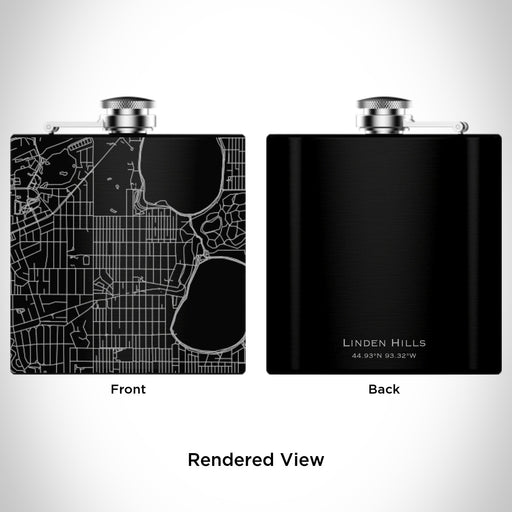 Rendered View of Linden Hills Minneapolis Map Engraving on 6oz Stainless Steel Flask in Black