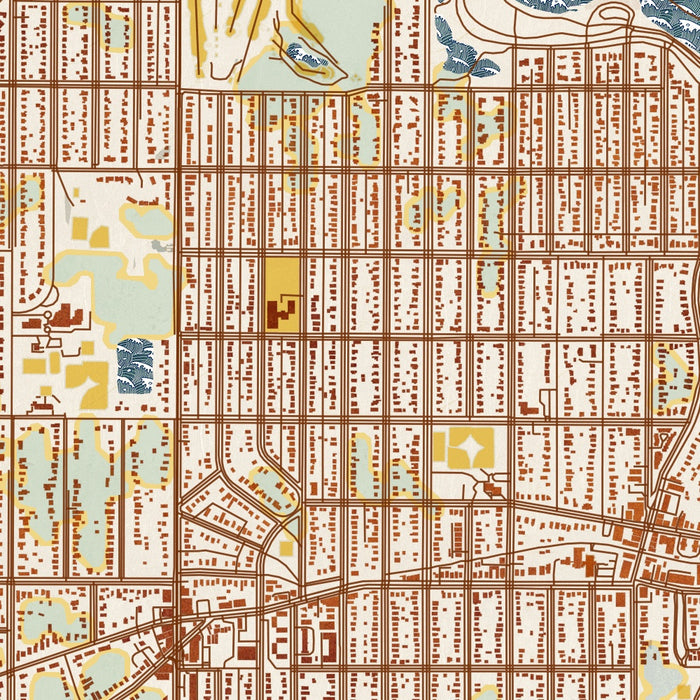 Linden Hills Minneapolis Map Print in Woodblock Style Zoomed In Close Up Showing Details